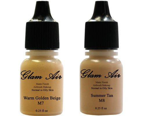 (2)Two Glam Air Airbrush Makeup Foundations M7 Warm Golden Beige & M8 Summer Tan for Flawless Looking Skin Matte Finish For Normal to Oily Skin (Water Based)0.25oz Bottles - Sexy Sparkles Fashion Jewelry - 1