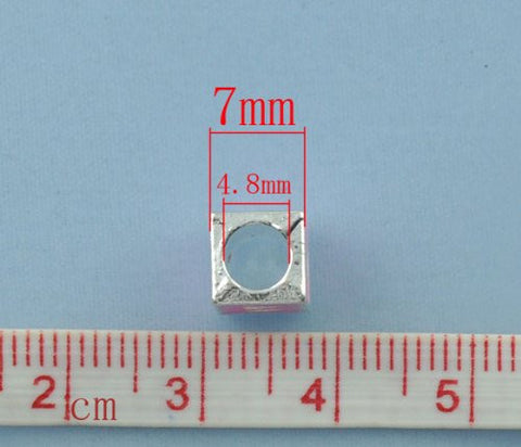 "W" Letter Square Charm Beads Pink Enamel European Bead Compatible for Most European Snake Chain Charm Bracelets - Sexy Sparkles Fashion Jewelry - 3