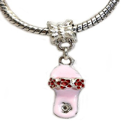 Pink Enamel Slippers Dangle Bead European Bead Compatible for Most European Snake Chain Charm Bracelet