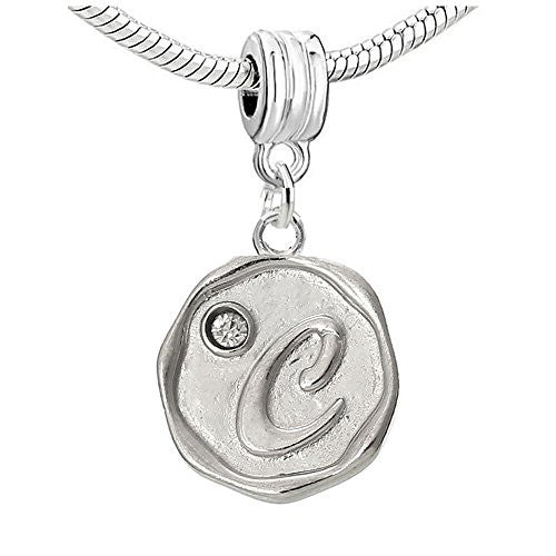 Letter C Carved W/ Clear  Crystal Charm Bead - Sexy Sparkles Fashion Jewelry