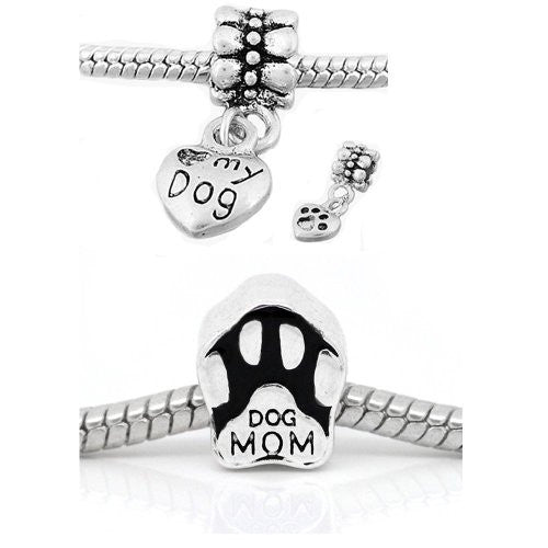 2 Dog Lovers Charm Beads For Snake Chain Bracelet