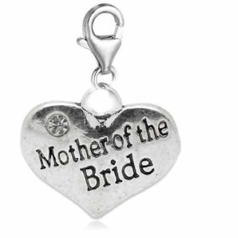 Clip on Wedding Mother of the Groom Heart w/ Crystals Charm Dangle Pendant for European Clip on Charm Jewelry w/ Lobster Clasp - Sexy Sparkles Fashion Jewelry - 2