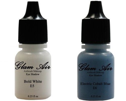 Glam Air Set of Two (2) s-E5Bold White & E6 Electric Cobalt Blue  Airbrush Water-based 0.25 Fl. Oz. Bottles of Eyeshadow