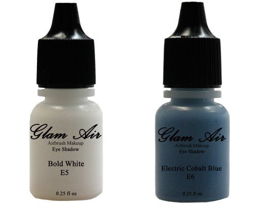 Glam Air Set of Two (2) s-E5Bold White & E6 Electric Cobalt Blue  Airbrush Water-based 0.25 Fl. Oz. Bottles of Eyeshadow - Sexy Sparkles Fashion Jewelry - 1
