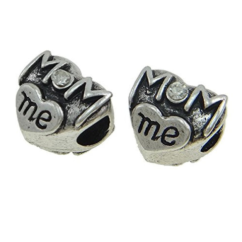 Mom Loves Me Heart With Clear Crystals Charm European Bead Compatible for Most European Snake Chain Bracelet - Sexy Sparkles Fashion Jewelry - 2