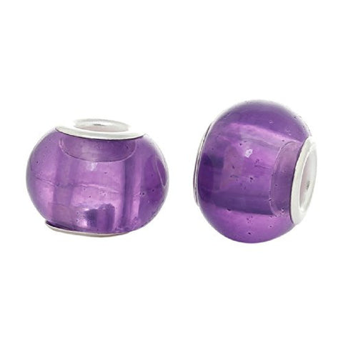 Five (5) Purple -Glass European Murano Lampwork Beads Compatible with European Snake Chain Bracelet - Sexy Sparkles Fashion Jewelry - 3