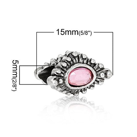 European Style Charm Beads Rhombus Antique Silver Pink Rhinestone - Sexy Sparkles Fashion Jewelry - 3