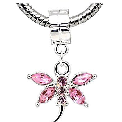 Pink  Crystal Dragonfly Charm Dangle European Bead Compatible for Most European Snake Chain Bracelet - Sexy Sparkles Fashion Jewelry