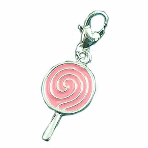 Clip on Lollipop Charm with Pink Enamel Pendant for European Jewelry w/ Lobster Clasp - Sexy Sparkles Fashion Jewelry - 1