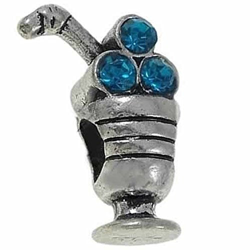 Aqua Cocktail Cup with Crystals Charm Bead for Snake Chain Bracelet - Sexy Sparkles Fashion Jewelry - 1