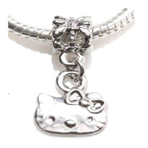 Kitty Dangle Charm European Bead Compatible for Most European Snake Chain Bracelets