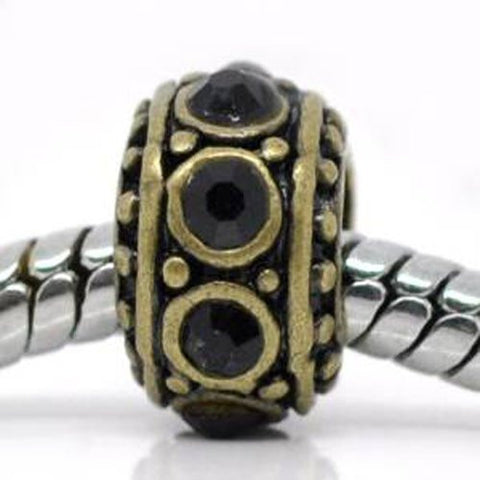 Gold tone with Black Rhinestone charm for European Snake chain charm bracelet - Sexy Sparkles Fashion Jewelry - 5