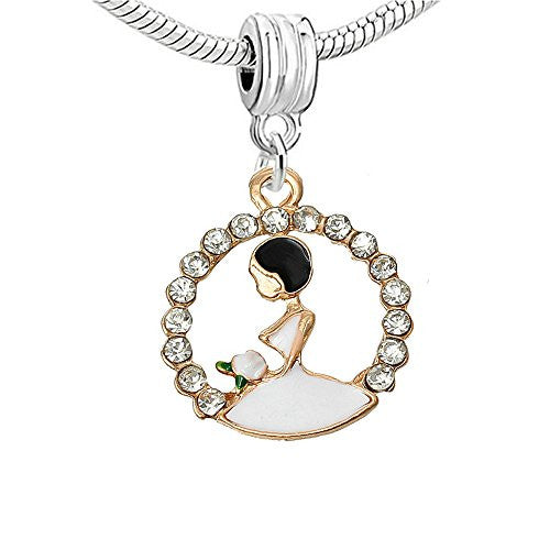 Wedding Bride Surrounded By White Crystals Dangle Charm European Bead Compatible for Most European Snake Chain Bracelet - Sexy Sparkles Fashion Jewelry