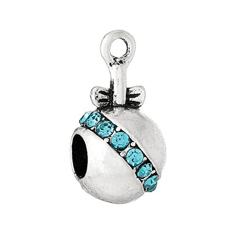 Blue Baby Rattle w/ Bow and Created Crystals Charm Bead - Sexy Sparkles Fashion Jewelry - 1