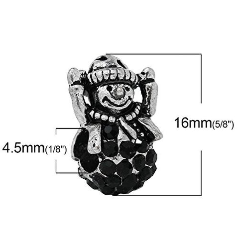 Christmas Snowman w/black Rhinestones Charm Bead for European Snake Chain Charm Bracelet - Sexy Sparkles Fashion Jewelry - 2