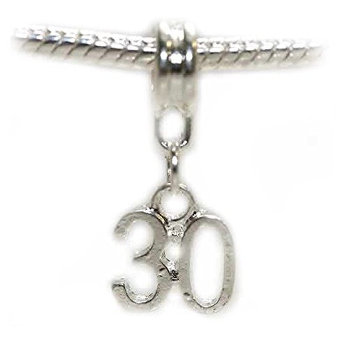 Number 30 Dangle Charm Bead for European Snake chain Charm Bracelet for Snake Chain Bracelet