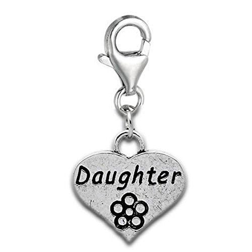 Clip on Daughter on Heart Dangle Charm Pendant for European Jewelry w/ Lobster Clasp