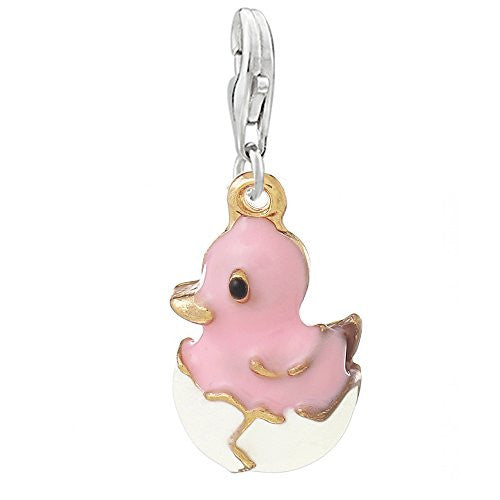 Pink Baby Duck Clip on Pendant Charm for Bracelet or Necklace - Sexy Sparkles Fashion Jewelry