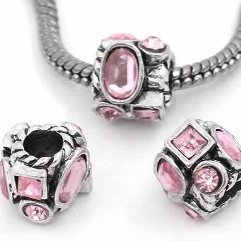 Charm with Round and Oval Rhinestones Charm Bead For Snake Chain Bracelet (Pink) - Sexy Sparkles Fashion Jewelry - 2