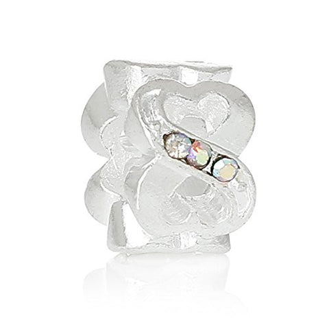 Valentine's Day European Style Charm Beads Heart Number 8 Silver Plated AB Rhinestone - Sexy Sparkles Fashion Jewelry - 1