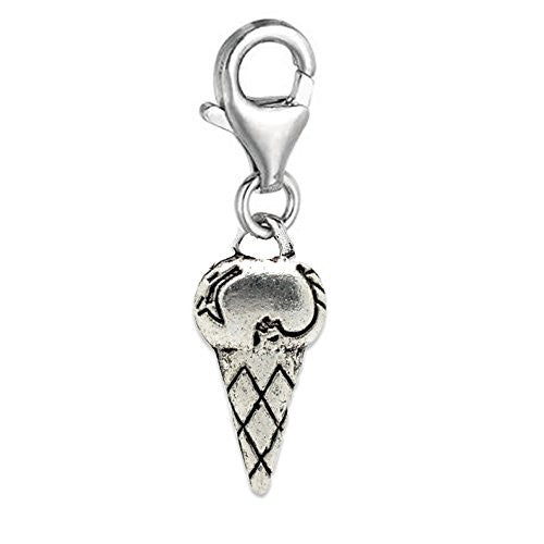 Ice Cream Cone Dangle Pendant for European Clip on Charm Jewelry w/ Lobster Clasp