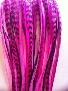 Glam up Your Hair with 8-10 Hot Pinks & Black Feather Hair Extension Bonded with 5 Salon Quality Feathers