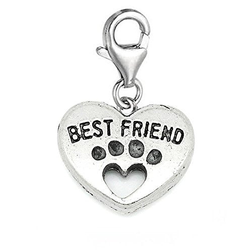 Best Friend Heart Clip On Charm Pendant for European Charm Jewelry w/ Lobster Clasp - Sexy Sparkles Fashion Jewelry