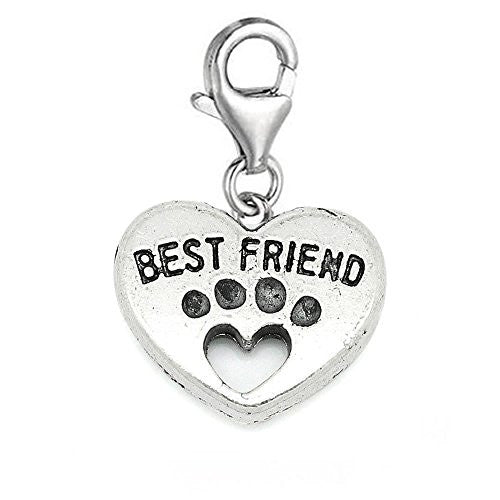 Best Friend Heart Clip On Charm Pendant for European Charm Jewelry w/ Lobster Clasp