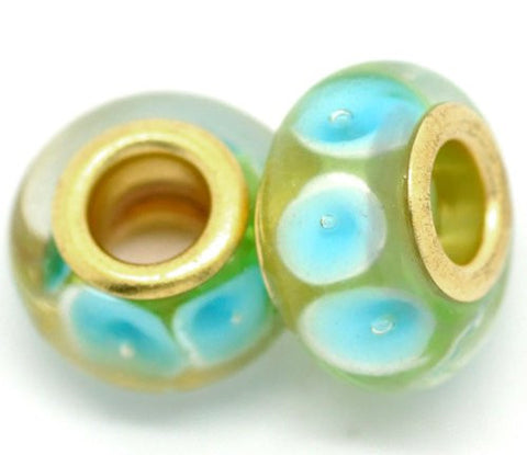 Ten Green and Blue Lampwork Murano Beads for Snake Charm Bracelet - Sexy Sparkles Fashion Jewelry - 2
