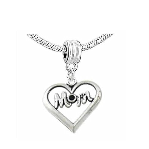 Mom Heart Dangle Charm Bead for Snake Charm Bracelet