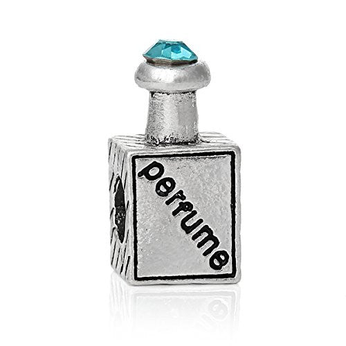 Perfume Bottle with Blue Crystal Charm European Bead Compatible for Most European Snake Chain Bracelet