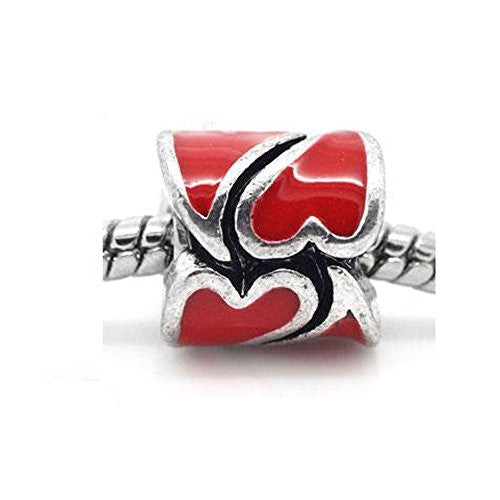 Mothers Day Jewelry Heart Pattern With Red Rhinestones for snake chain charm Bracelet