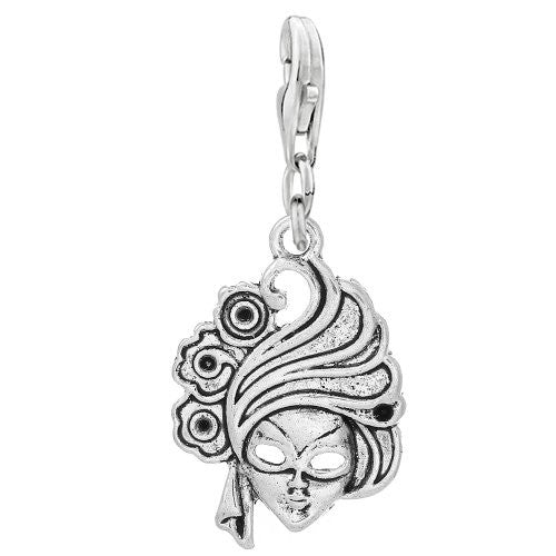 Mardi Gras Masquerade Clip On For Bracelet Charm Pendant for European Charm Jewelry w/ Lobster Clasp