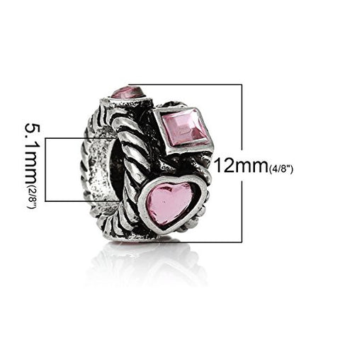 October Heart Design Birthtone European Charm Spacer Bead for Snake Chain Charm Bracelet - Sexy Sparkles Fashion Jewelry - 2