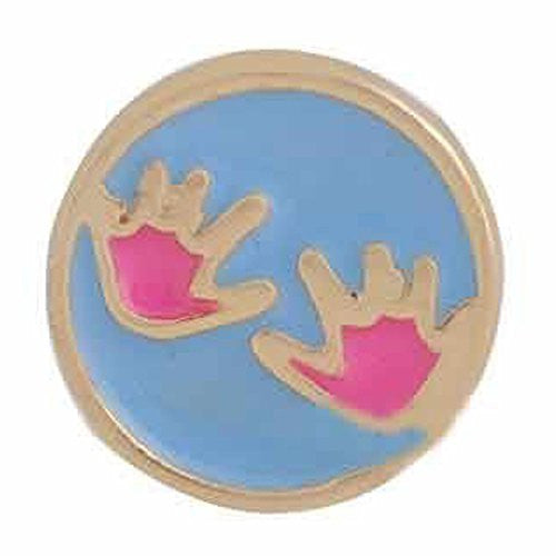 Round Locket Crystal Necklace Base and Floating Family Charms (Baby Hand Print) - Sexy Sparkles Fashion Jewelry - 1