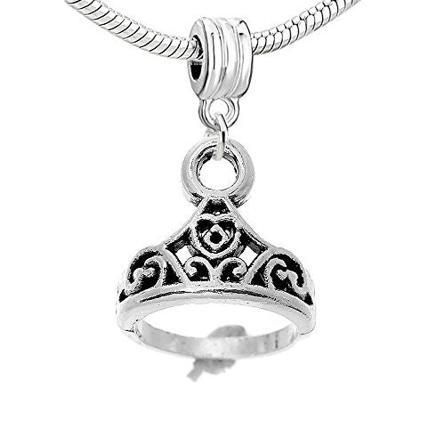 Princess Crown Dangle European Bead Compatible for Most European Snake Chain Bracelet