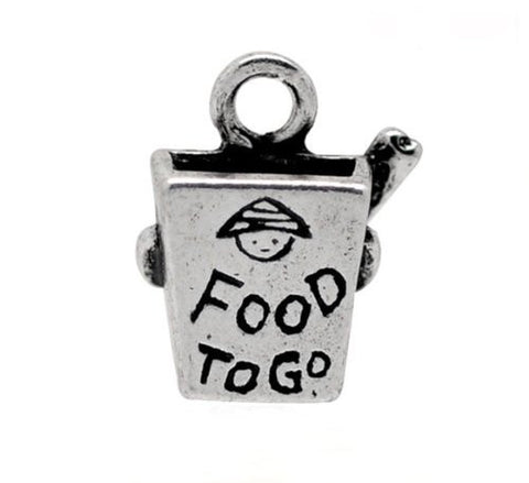 Food to Go Chinese Take Out Silver  Charm Pendant - Sexy Sparkles Fashion Jewelry - 4