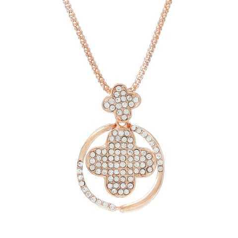Snake Chain Pendant Necklace Gold Tone Flower with Clear  Crystals with Extension Chain 28 Long - Sexy Sparkles Fashion Jewelry - 1