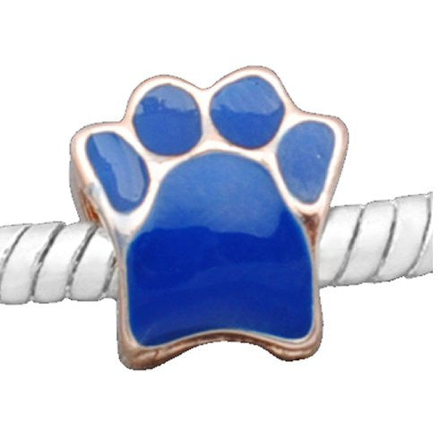 Blue Enamel Paw Charm European Bead Compatible for Most European Snake Chain Bracelet - Sexy Sparkles Fashion Jewelry