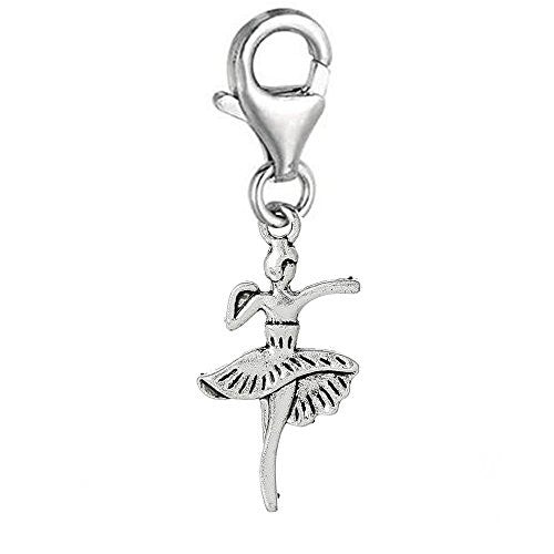 Ballet Girl Clip On Pendant for European Charm Jewelry w/ Lobster Clasp