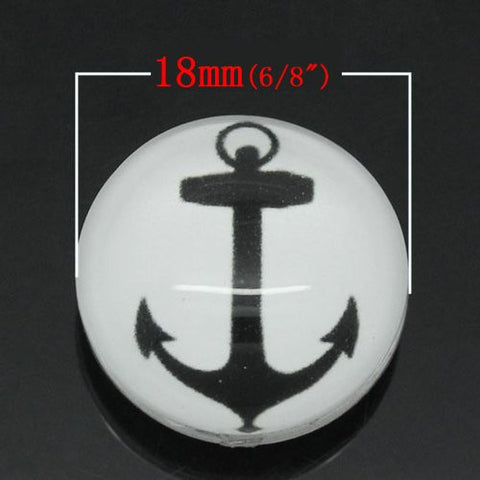 Anchor Design Glass Chunk Charm Button Fits Chunk Bracelet 18mm for Noosa Style Chunk Leather Bracelet - Sexy Sparkles Fashion Jewelry - 2