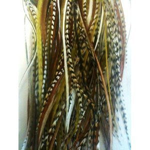 8-10 Natural Army Mix 7 Feathers for Hair Extension Plus 2 Silicone Micro Beads(one Extension)