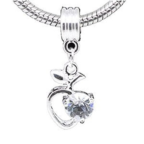 Clear Rhinestone Apple Heart Dangle Bead Compatible for Most European Snake Chain Braceletfor Snake Chain Bracelet - Sexy Sparkles Fashion Jewelry - 1