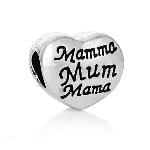 Carved Mama/Mum Heart Bead Compatible for Most European Snake Chain Bracelet - Sexy Sparkles Fashion Jewelry - 1
