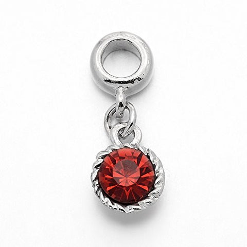 Red Dangle Created Birthstone Spacer Charm European Bead Compatible for Most European Snake Chain Bracelet - Sexy Sparkles Fashion Jewelry - 1