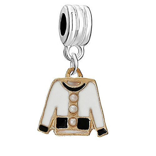 Womens Shirt Jacket Dangle Charm Pendant for European Snake Chain Bracelet (Black) - Sexy Sparkles Fashion Jewelry