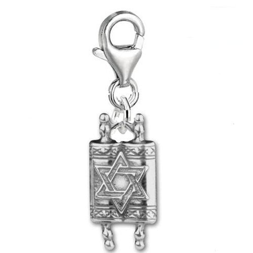 Jewish Hebrew Sefer Torah Scroll Charm w/ Star of David Clip on Charm Jewelry w/ Lobster Clasp - Sexy Sparkles Fashion Jewelry
