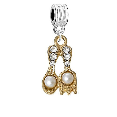 Spoon and Fork with Crystals and Acrylic Pearls - Sexy Sparkles Fashion Jewelry