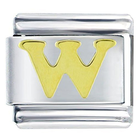 Gold plated base Letter W Italian Charm Bracelet Link - Sexy Sparkles Fashion Jewelry - 1