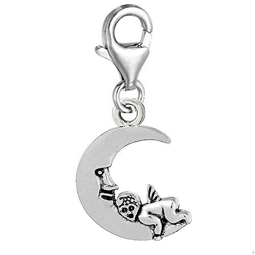 Angel on Moon Clip on Pendant Charm for Bracelet or Necklace - Sexy Sparkles Fashion Jewelry